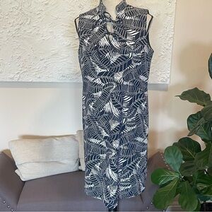 Brooks Brothers Dress Womens Navy Blue White Leaf Print Sleeveless Shift Sz 8